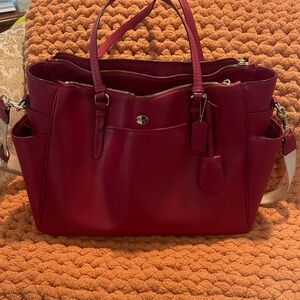 Elegant Dark Pink Leather Coach Baby Bag